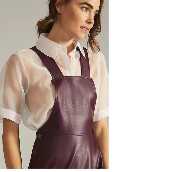 Anthropologie Maeve Faux Leather Pinafore skirt dress new with tag nwt size S - Picture 3 of 10